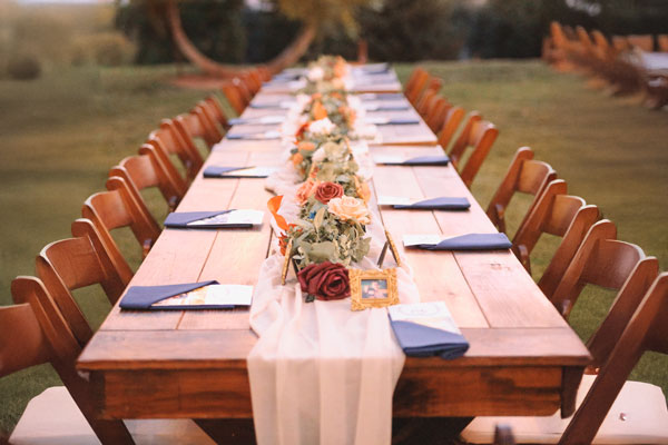 Outdoor tables set for dining